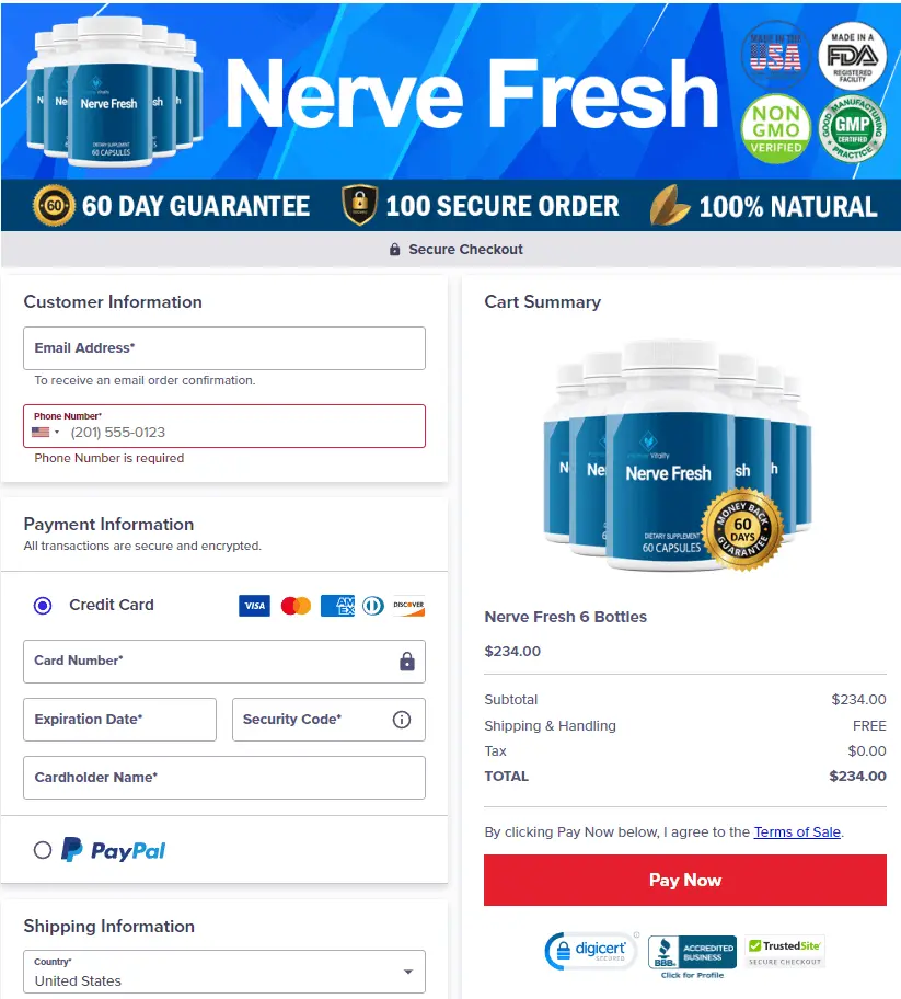 Nerve Fresh order page